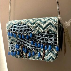 Viral Umbrella Rain Beaded Blue and White Women's Bag